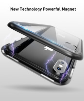 Луксозен алуминиев бъмпър от 2 части с магнити и стъклен протектор гръб оригинален Magnetic Hardware Case за Apple iPhone XR сребрист